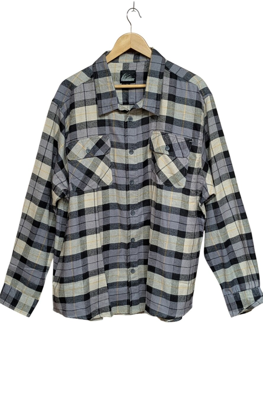 Itasca Mens Plaid Flannel Shirt Gray and Black Size 3XL